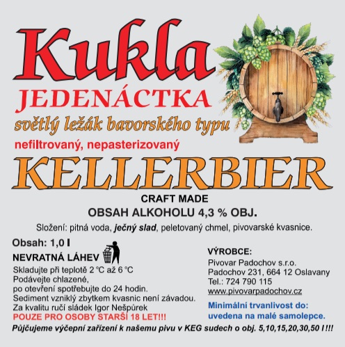 11 KUKLA JEDENÁCTKA světlý ležák bavorského typu KELLERBIER (1L-PET)